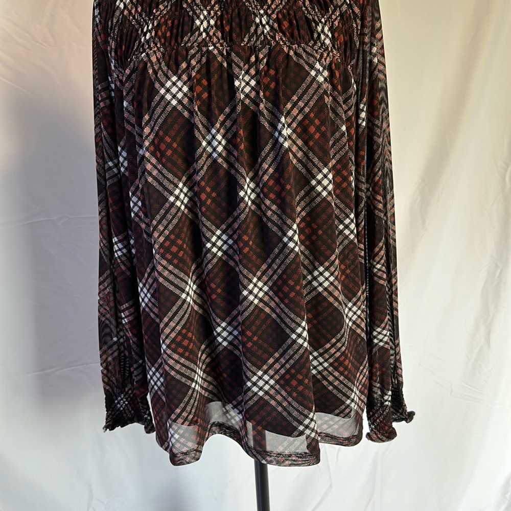 Maurices Plaid Blouse - Black, Brown and White